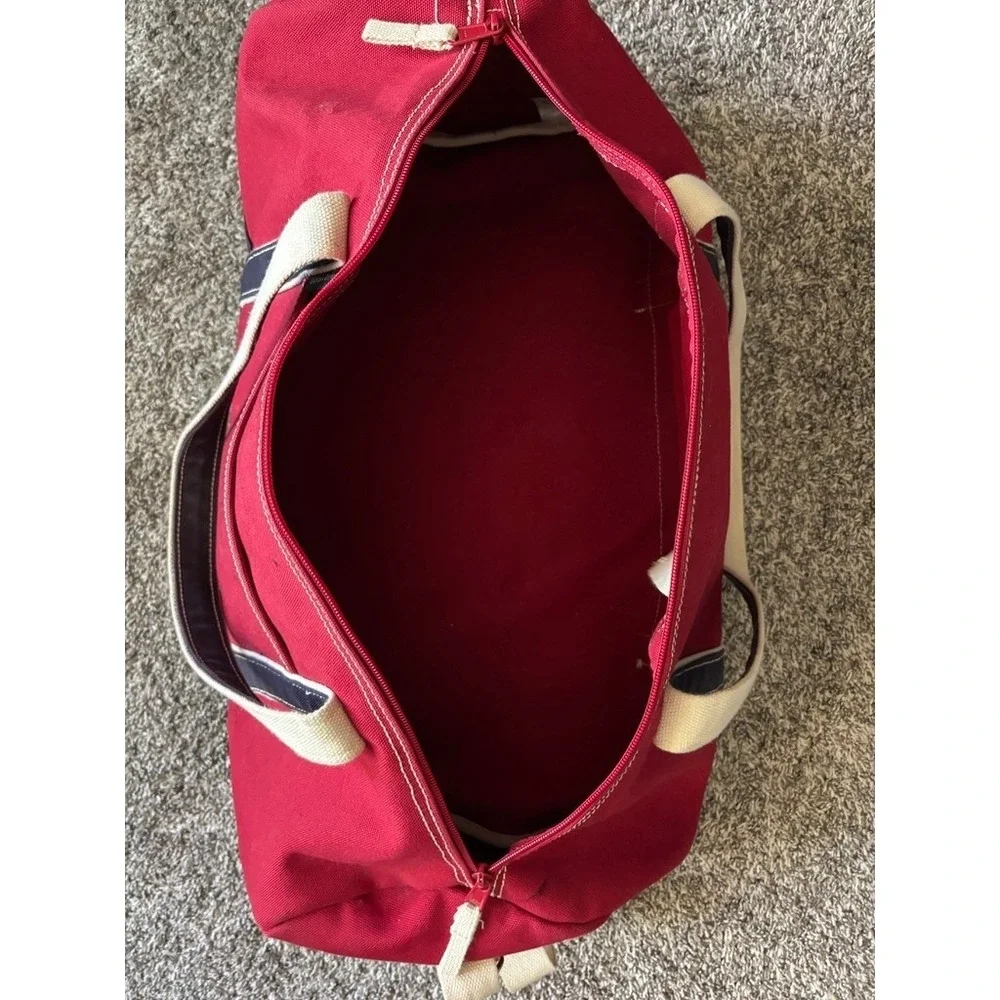Lands End Duffel Bag Red Good Canvas Nautical Weekend Travel Carry On